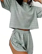 [Generic] Split Shorts Pajama Set, Women's Split Shorts Pajama Set, Stretchy, Breathable
