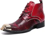 [Generic] Ankle Boot for Men High Top Boot Lace Up StyleGenuine Leather Zipper Solid Colors Metal Square Toe Block Heel Men's Leather Shoes