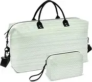 Hand-painted Green Gradient Oil Painting Feel Travel Tote Bag Weekender Bag Gym Tote Bag with Toiletry Bag for Sports 2 Pcs Set, Hand-painted green gradient oil painting feel, 1 size