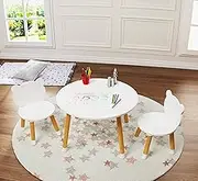 UTEX Kids Wooden Table and Chair Set, 3-Piece Kids Play Table with 2 Chairs, Round Table for Toddlers, Boys & Girls (White)