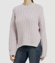 $495 Theory Women's Pink Crewneck Knit Pullover Wool Sweater Size L