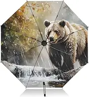 [PDZRMY] Bear Art Forest UV Protection Travel Umbrella Compact for Rain and Sun - Auto Open and Close UPF 50+ Windproof Portable 46” Sun Umbrella for Women and Men