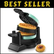 Compact Mint Blue Belgian Waffle Maker - 180° Flip for Perfect Results