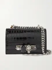 [MCQUEEN] MCQUEEN - Embellished Croc-effect Leather Shoulder Bag - Black - One size One size Black