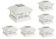 6 Pcs White Solar Garden Cap Post Light 6X6 Plastic 2 Bright SMD LED Cap Light