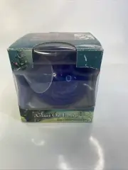 Vtg New Traditions Cobalt Blue Pulled Feather Handblown Art Glass Round Oil Lamp