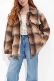 NWT AE American Eagle American Eagle Oversized Brushed Plaid Shacket Size L