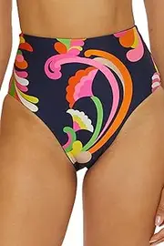 [Trina Turk] Women's Poolside High Waisted Bikini Bottom, Floral Print, Cheeky Coverage, Swimwear Separates