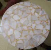 White Agate Top Coffee Table, Handmade Furniture, Kitchen Slab Table Garden Deco