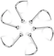 [TOZLU] 6 Pcs Unique Rhinestone Stainless Steel Nose Rings Curved Nose Studs Piercing Nose Jewelry Accessories for Women Girls Silver Creative and Exquisite Workmanship Convenient Design