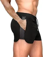 [Rexcyril] Men's Running Workout Shorts Quick Dry Gym Bodybuilding Athletic Shorts with Pockets