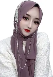 [RARITYUS] Bling Sequin Rhinestone Chiffon Scarf Muslim Hijab for Women Fashion Pearl Shawl Head Wrap Turban Cap