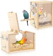 2 Pack Wood Bird Nest Box, Parakeet Nesting Box, Bird Nest Breeding Box Trans...