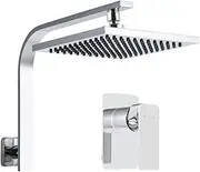 Cefito Shower Head Set, 8" Rain Hand Showers Rail Taps Holder Handheld Mixer Faucet Showerhead Tap Kit Bath Accessories Bathroom Fixtures Wall, High Pressure 1.5m Stainless Steel Water Hose Black