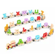 27 Pcs Wooden Alphabet Train Toy Wooden Magnetic Alphabet Abc Train Set Includes 1 Engine Letter Cars For Toddlers Boys And Girls, Compatible With Maj