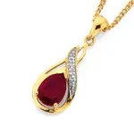 9ct Created Ruby & Diamond Pear Swirl Drop Pendant in Red