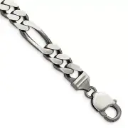 Sterling Silver 9mm Antiqued Figaro Chain Bracelet