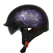 Retro Helemt Half Face Motorcylce Hat FRP Prince Helmet Sub-black deep purple rose L