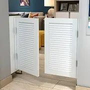 White Wood Kitchen Saloon Doors Swinging, Bedroom Parlor Louvered Western Half Waist Cafe Door with Hinges, for Farmhouse,Warehouse, Pub (Size : W95xH90cm(37 3/8" x35 7/16"))