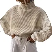 [NUFIWI] Women Long Sleeve Turtleneck Sweaters Oversized Stretch Fitted Pullover Sweater Ribbed Solid Color Knit Jumper Tops