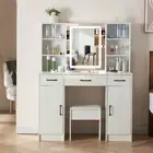 Modern Dressing Make up Desk Vanity Table & Stool Set with Hollywood LED Mirror