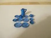Miniature Metal Blue Enamel Coffee Pot & 14 Piece Set Dollhouse Camping Vintage!