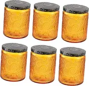 Angoily 6Pcs Embossed Glass Candle Containers DIY Candle Making Jars Storage for Crafts Candles Decorative Round Storage Jars with Labels