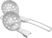 INOOMP 2pcs Outdoor Tableware Filter Spoons Foldable Scoop Colander Skimmer Kitchen Tools Camp Cooking Tools Metal Slotted Spoon Spatula Handle Cutlery Pasta Soup Silver Stainless Steel