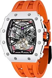 [TSAR BOMBA] Men's Watch Automatic Skeleton Mechanism Watch Luxury Sapphire Barrel Waterproof 50 m Durable Brand Rectangular Diving Sport Military Gift Man