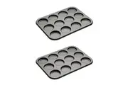 2x Mastercraft 35x27cm Heavy Base 12-Cup Non-Stick Macaron Pan Baking Mould BLKL