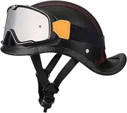 Motorcycle Leather Helmet Safety Helmet Adult Men Ladies Helmet with Large Frame Goggles Dovetail Design Comfortable Ventilation Fit Motorcycle Pilot Cruiser DOT/ECE Approved