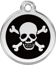 Red Dingo Skull & Cross Bones Black Tag - Lifetime Guarantee - Cat, Dog, Pet ID