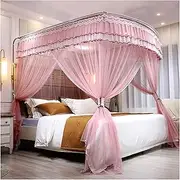 Princess Bed Canopy for Girls 4 Corner Post Retractable Bed Curtains Canopy with U-Shaped Bracket Elegant Lace Bed Decoration 3 Openings Mosquito Net for King Size and L(Size:150×200×205cm,C