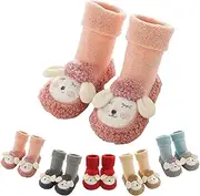[Saknaop] Unisex Baby Cartoon Plush Cotton Toddler Shoes,Baby Booties Soft Soles Winter Warm Fleece Knitted Socks Shoes 0-24 Months