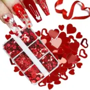 6 Grids Nail Sequins Glitter Red Love Thin Flakes Decora Set Sequins for Nails