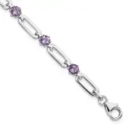 SS Rhod-plated 5mm 3.42AM Amethyst Paperclip Chain Bracelet