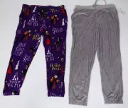 Womens Ladies Lot 2 Gray Purple Flannel Sleep Pants Size Large 12-14 NEW