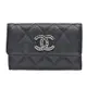 CHANEL 經典菱格粒紋牛皮品牌雙C LOGO暗釦卡夾/零錢包(黑色)