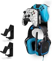 The UberAtlas Dual Game Controller & Headphone Stand Wall Mount Holder for Xbox ONE, Series X, PS5, PS4, PS3, Switch, STEELSERIES Gamepad & More, Stay Organized No Screws, by Brainwavz (Two Pack)