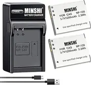 MINSHI NP-120 (2 Pack) Batteries and Charger Kit Intended for CASI0 Replacement Battery EX-S200 【3.7V/1200mAh】 High Capacity High Efficiency Compatible Camera Battery MSAU 2025DV