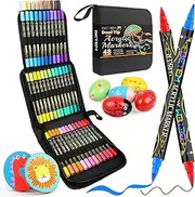 Betem 48 Colors Paint Markers Acrylic Paint Pens, Dual Tip with Brush Tip and Fine Point, Art Supplies for Wood, Canvas, Stone, Glass, Ceramic, Rock Painting Kit DIY Crafts Making Drawing Kit with Bag
