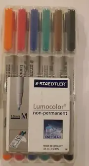 Staedtler Lumocolor 315 WP6. 6 Color Markers Set.Non Permanent. Size 1.0 mm New!
