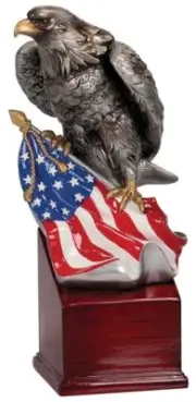 AMERICAN BALD EAGLE At Rest STATUE Patriotic American Flag FIGURINE SCULPTURE