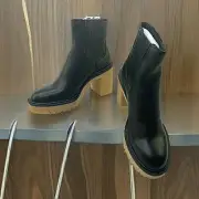 Black Waterproof Lugsole Platform Leather Chunky Ankle Block Heel size 10