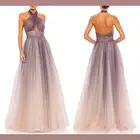 NWT $398 Mac Duggal [ 14 ] Glitter Halter Neck Ball Gown in Charcoal Ombre G1451