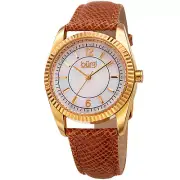 Women's Burgi BUR167TN Coin Edged Swarovski Crystal Mother of Pearl Strap Watch