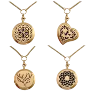 Gold Essential Oil Diffuser Necklace Stainless Steel Aromatherapy Locket Pendant