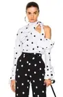 Monse Polka Dot Blouse White & Black Silk Neck Bow Tie Pin Up 4 NWT $1090