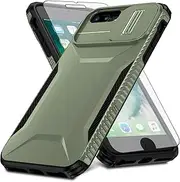 Asuwish Phone Case for iPhone 6plus 6splus 7plus 8plus i 6/6s/7/8 Plus with Screen Protector and Slide Camera Cover Rugged Cell iPhone6splus i Phone7s 7s 7+ 8s 8+ Phones8 6+ i6 6s+ Men Army Green