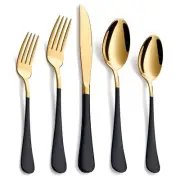 Moxinox 20-Piece Black & Gold Silverware Set 18/0 Stainless Steel Colorful Ha...